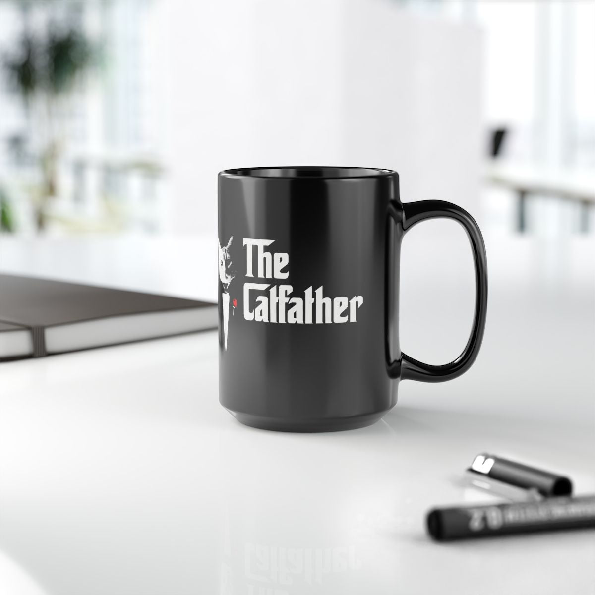 The Catfather Black Cofee Mug
